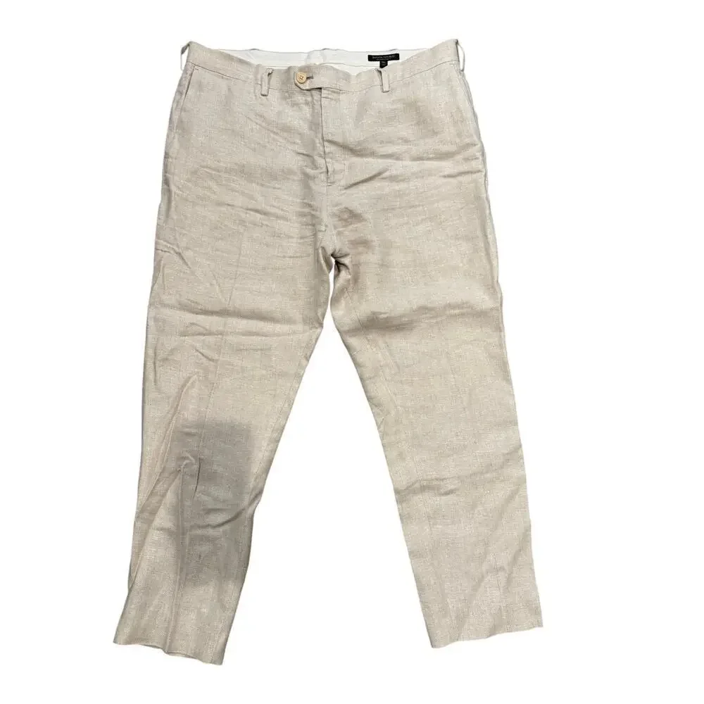Banana Republic Men's Tailored Slim Fit Beige 100% Linen Pants 38L